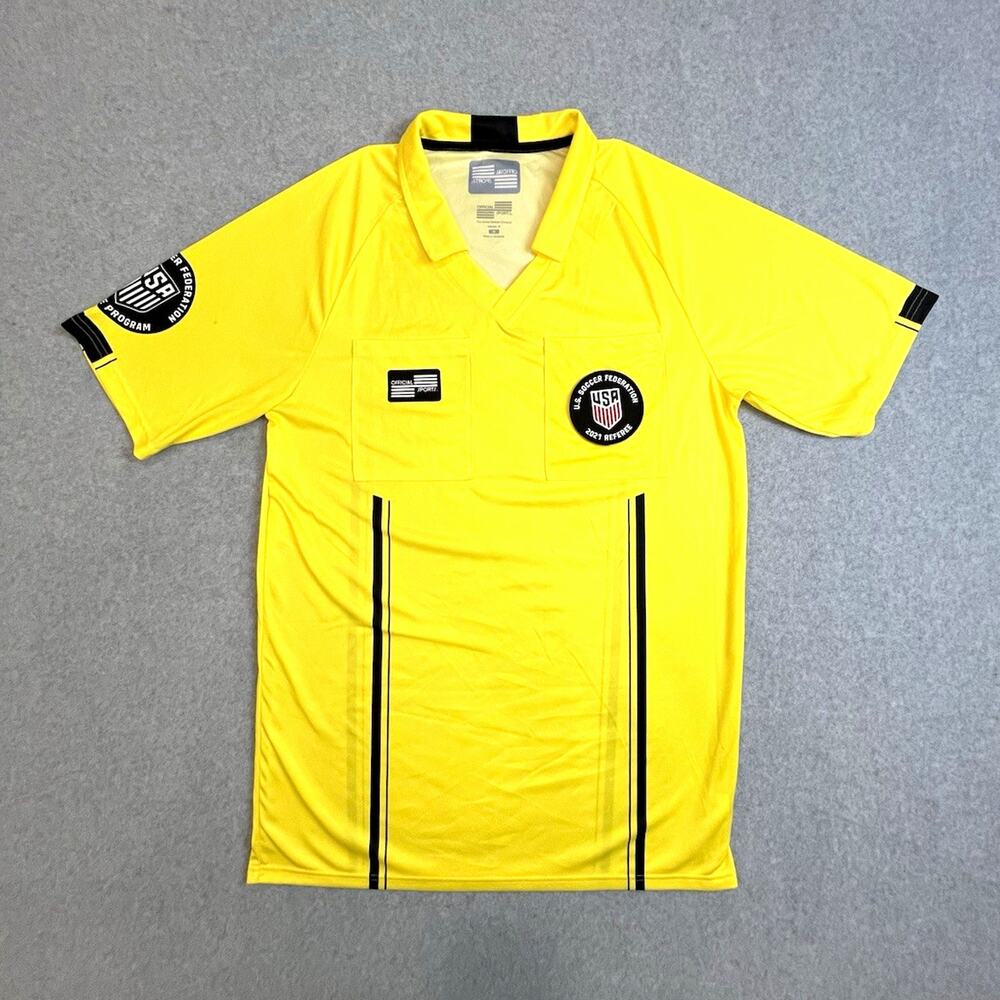 Official Sports US Soccer Referee Program Yellow Short Sleeve Jersey Shirt M